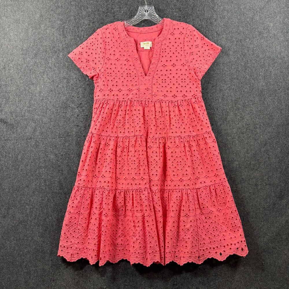 Maeve Anthropologie Harper Dress Women's Small Coral Orange Eyelet Tunic A-Line